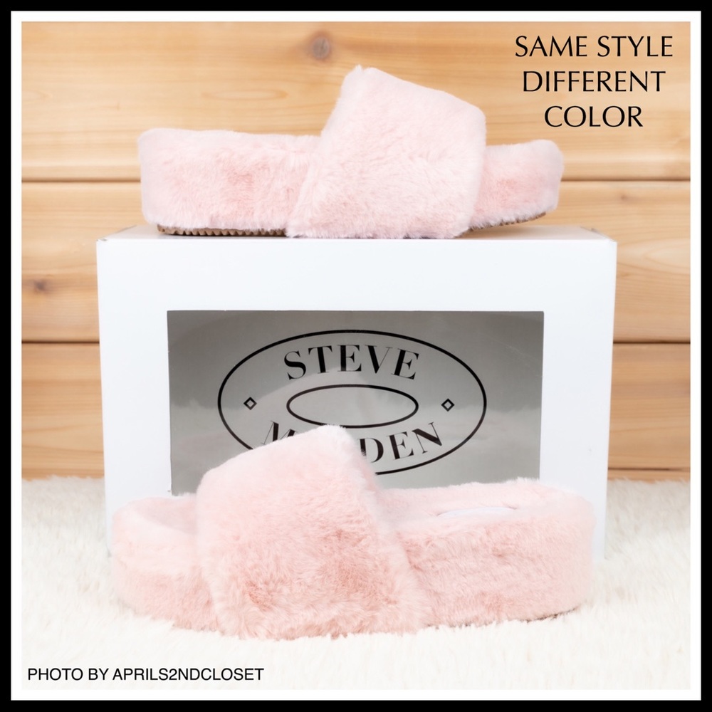 STEVE MADDEN FURRY SLIDES PLATFORM SANDALS - Picture 3 of 8